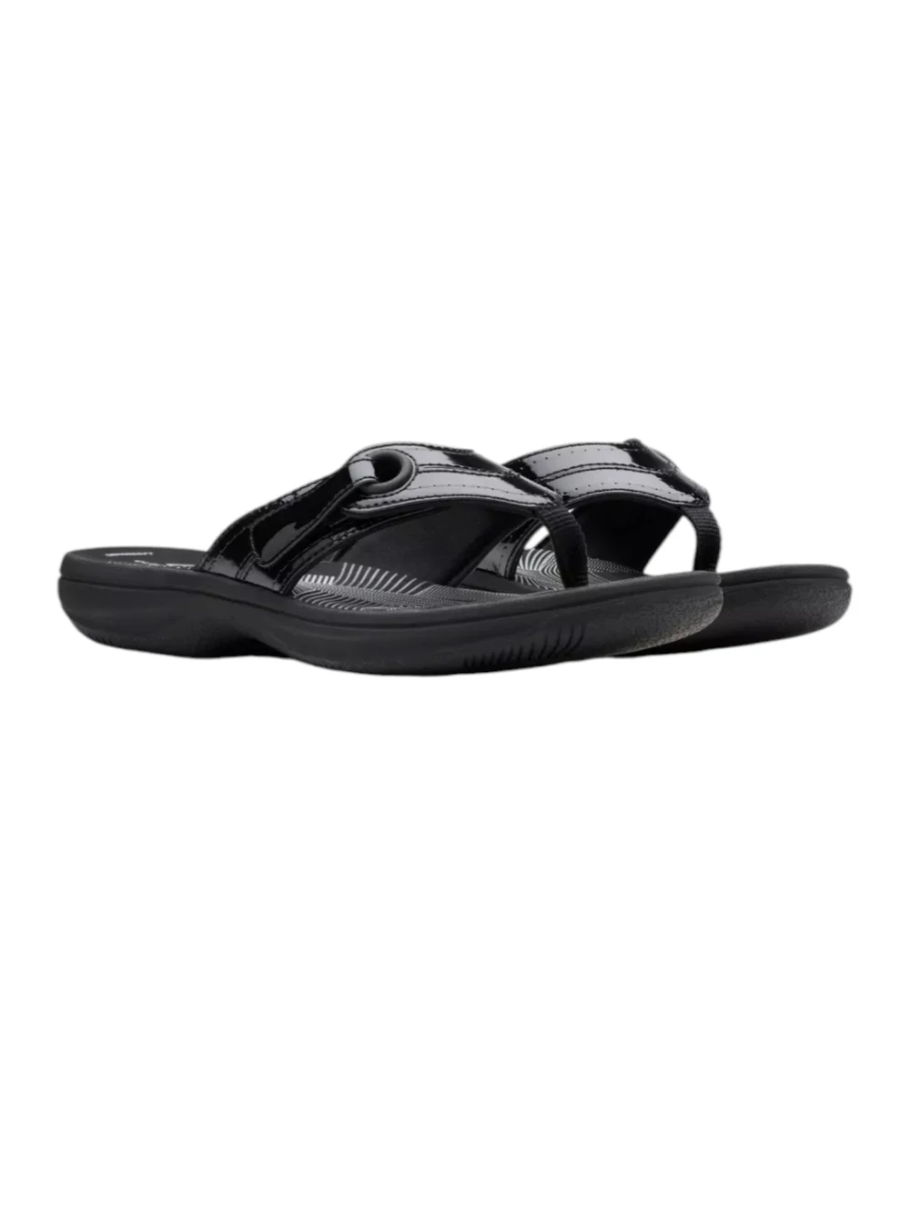 Clarks Cloudsteppers Black Patent  CushionSoft Flip Flop Sandals Women's 10